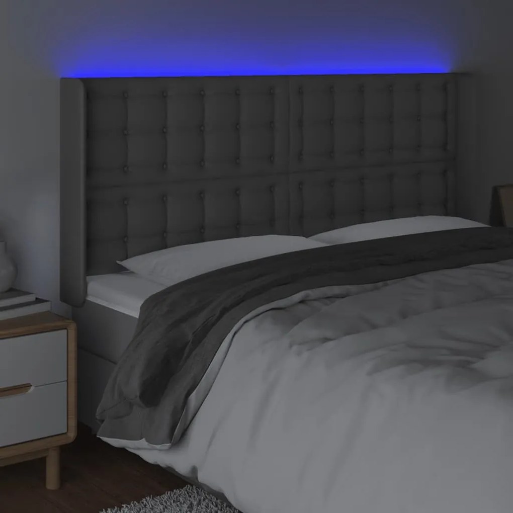 szürke műbőr LED-es fejtámla 147x16x118/128 cm