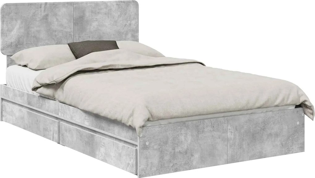 vidaXL Tárolós Ágy fejtámlával Beton Szürke 135 x 190 cm Faanyag