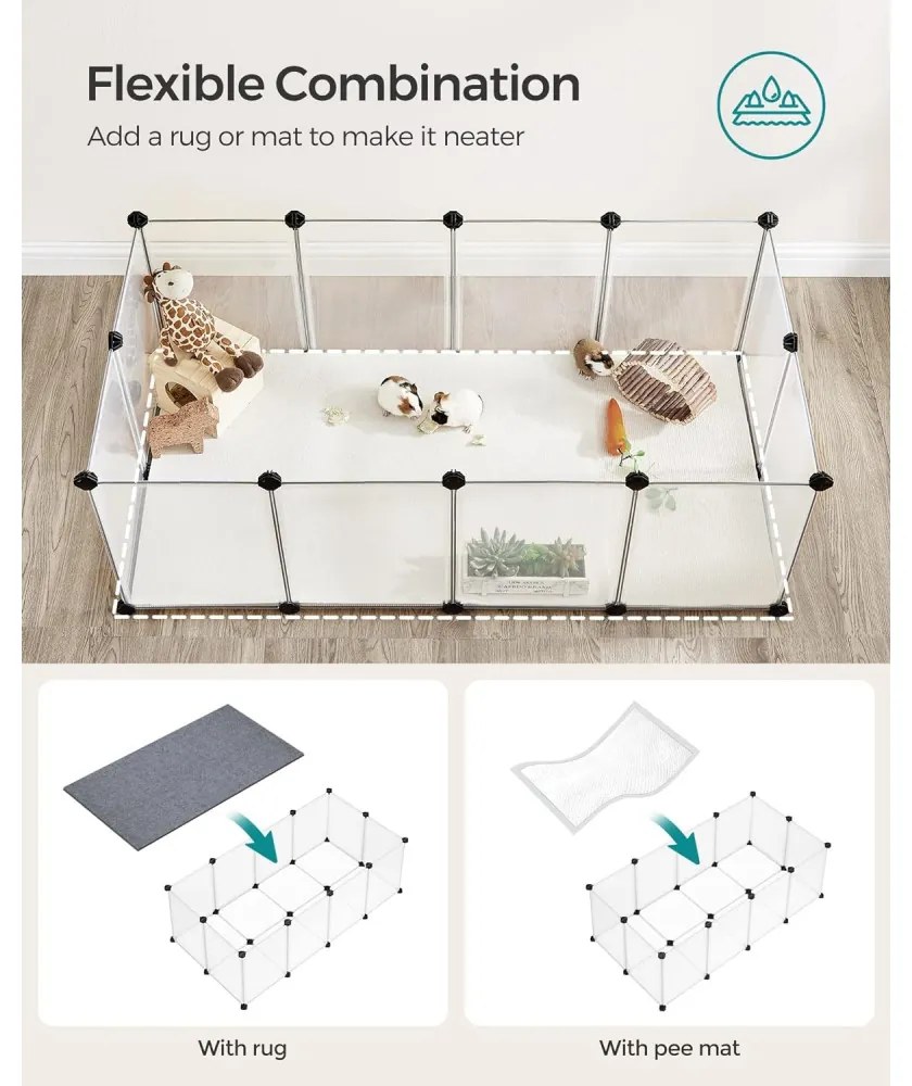 Ketrec háziállatoknak műanyag átlátszó elemekkel, fehér 125x63x42cm