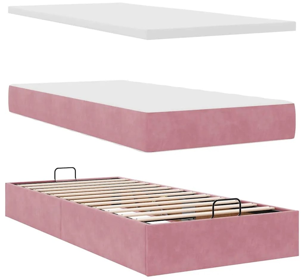 Ottomán ágykeret matraccal rózsaszín 90x190 cm bársony