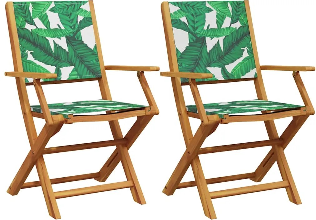 vidaXL 2 db levélmintás tömör akácfa és szövet kerti szék