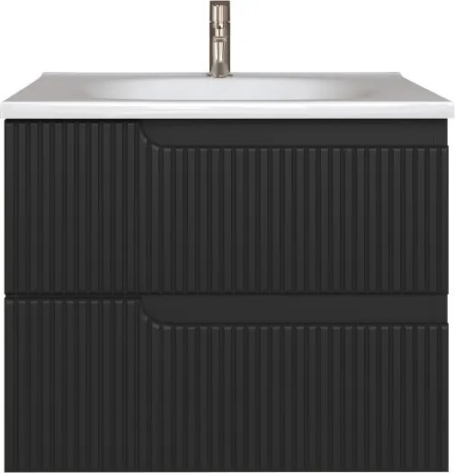 Piramida EURIDIKA fali fürdőszobabútor - műmárvány mosdóval -2 fiókos - PINO FEKETE - 65 x 48 x 53 c