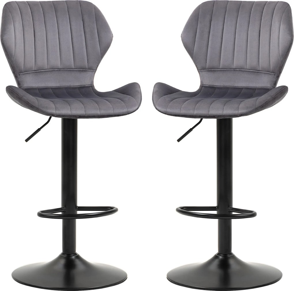 HOMCOM 2 darabos magasságban állítható bárszék készlet ergonomikus ülőkével és lábtartóval, bárszékek velúr hatású anyagból és fémből, 47x51,5x92-114