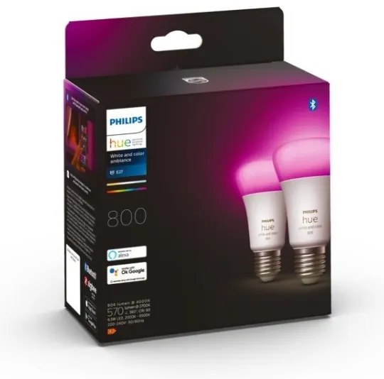 2x Philips Hue WACA A60 E27 LED dimmable bulb 6.5W 2000-6500K