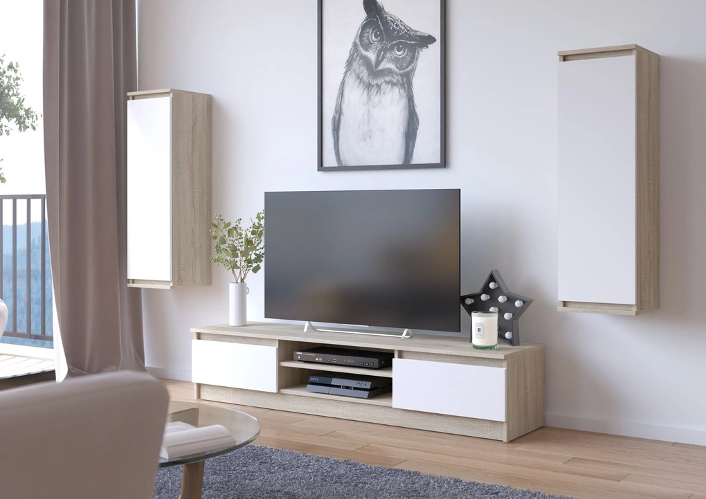 TV asztal Katalina (szonoma tölgy + fehér). Akció -15%. 1069117