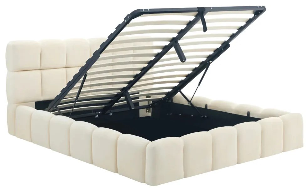 Łóżko 160x200 MURACJA Welurowe Kremowe Z Pojemnikiem