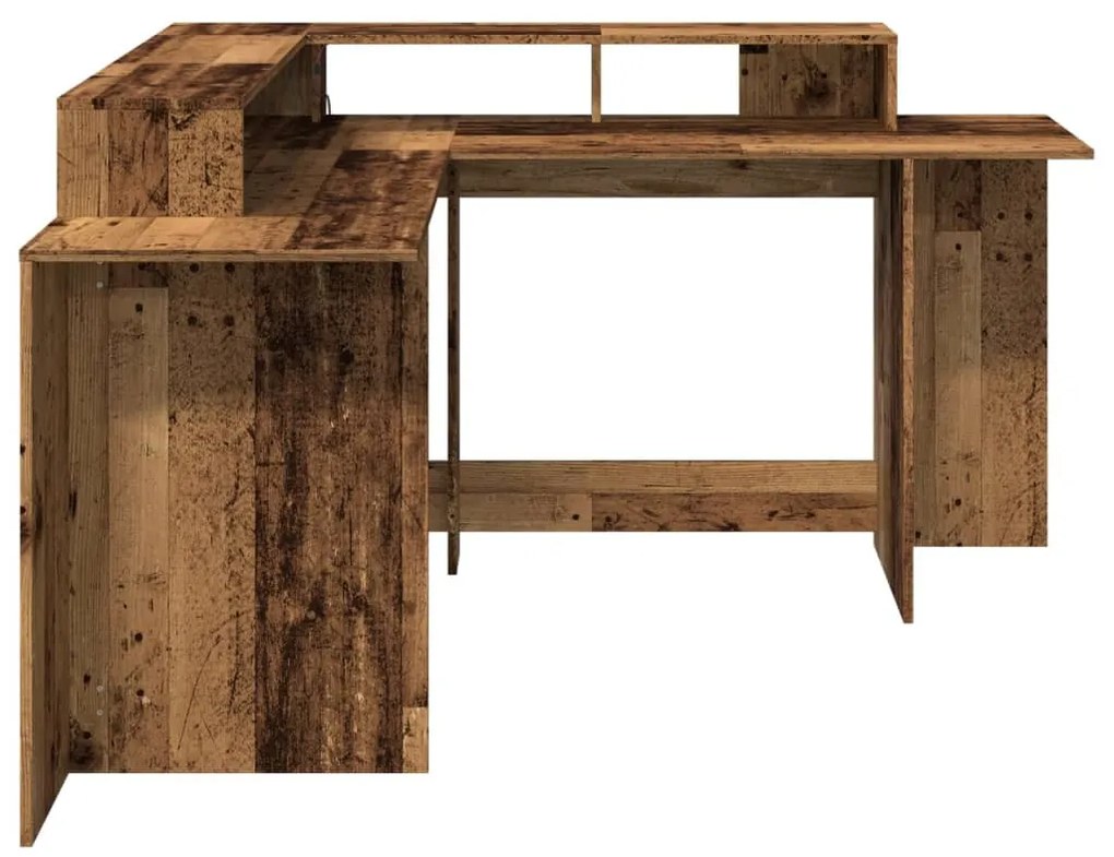 antik fa színű szerelt fa íróasztal LED-ekkel 152 x 152 x 91 cm