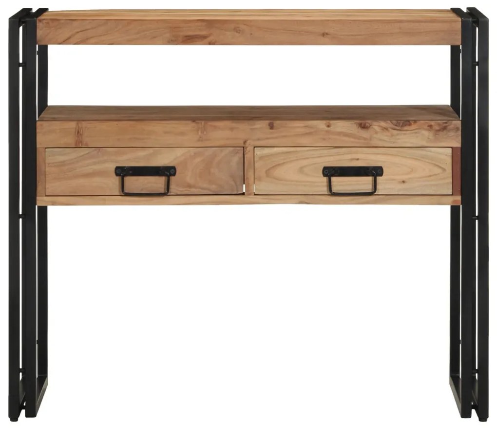 Konsole Asztal Fekete 90x33x75 cm Tömör Akácfa és Fém
