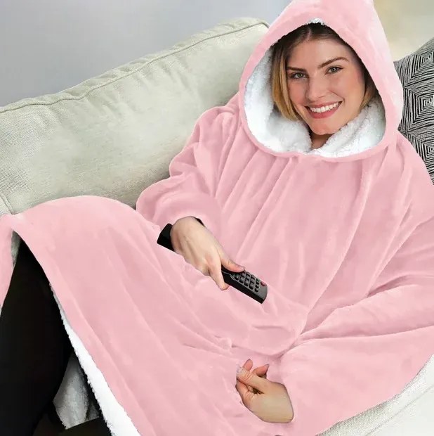 Ujjakkal és kapucnival ellátott takaró - Huggle Hoodie - rózsaszín