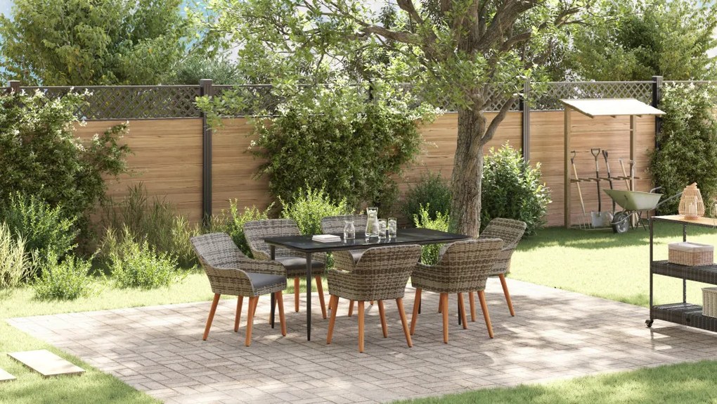 7 részes kerti étkezési garnitúra szürke polyrattan