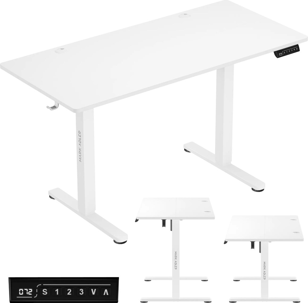 Elektromosan állítható íróasztal Mark Adler fehér színben, munkához, tanuláshoz, számítógéphez