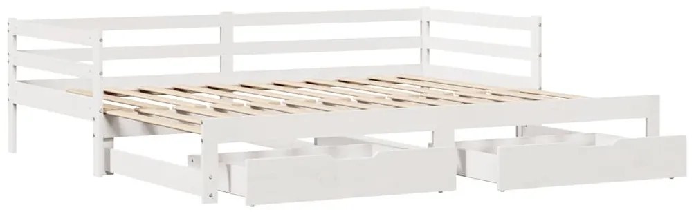 fehér kihúzható heverő fiókokkal matrac nélkül 80 x 200 cm