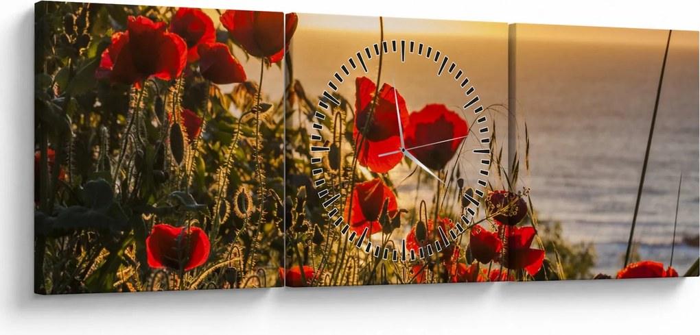 Naplemente és a pipacsok képe (órával) (90x30 cm)