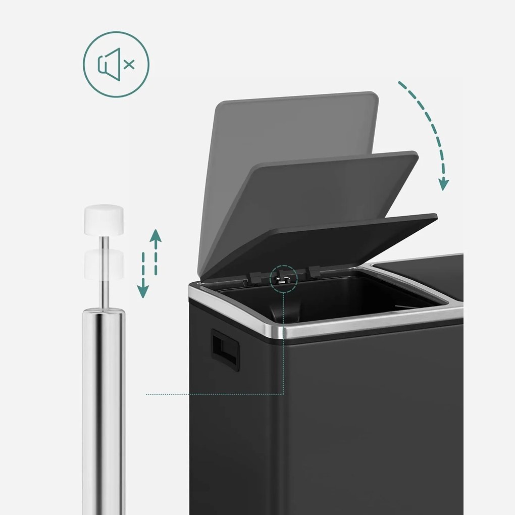 Dupla szemetes, 2 x 24 literes, 2 rekesszel, fekete