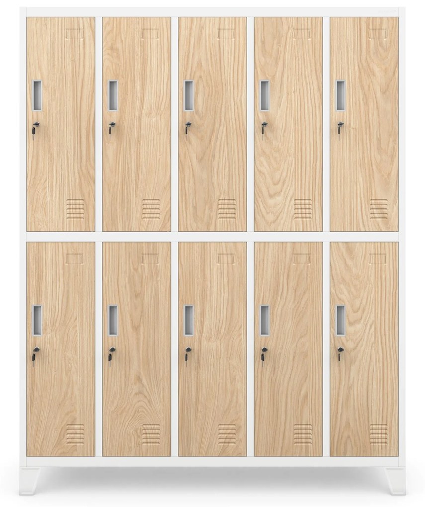 Pléh öltözőszekrény lábakon, 10 rekeszes BARTEK, 1360 x 1720 x 450 mm, Eco Design: fehér/ sonoma tölgy