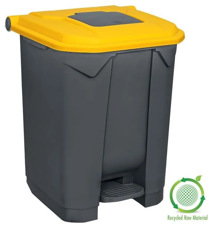 Planet Szelektív hulladékgyűjtő konténer, műanyag, pedálos, antracit, sárga, 50L