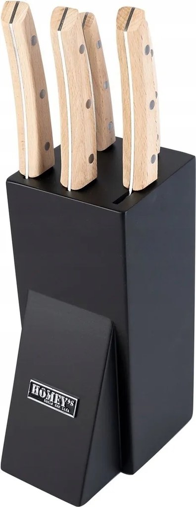 Stílusos konyhakés készlet Homey's Bokträ fekete blokkban, 5 részes