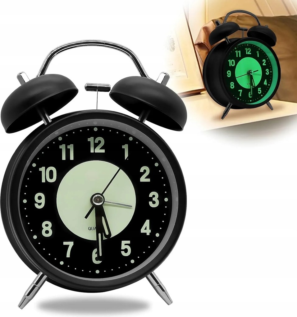 Retro stílusú analóg ébresztőóra éjszakai fénnyel, nagy számjegyekkel