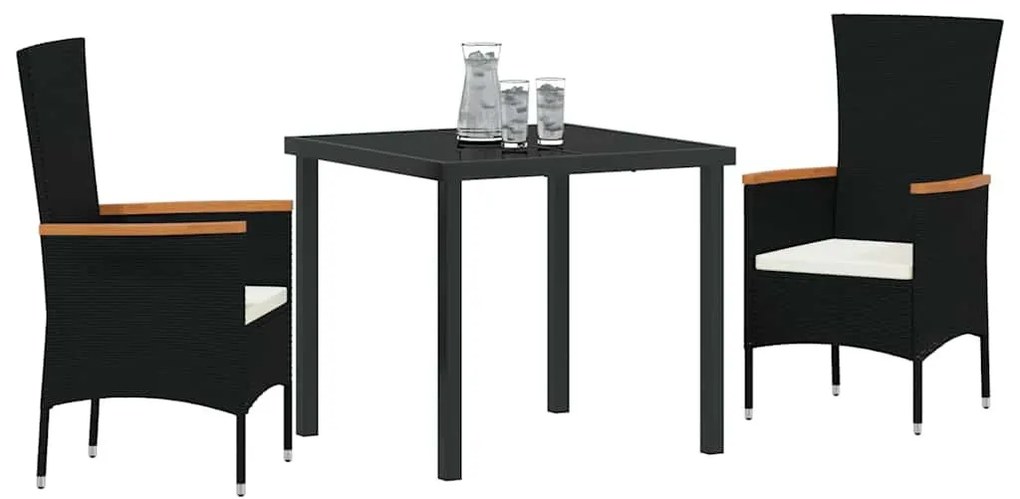 Kert étkező szett párnával 3 pcs Fekete Poli rattan