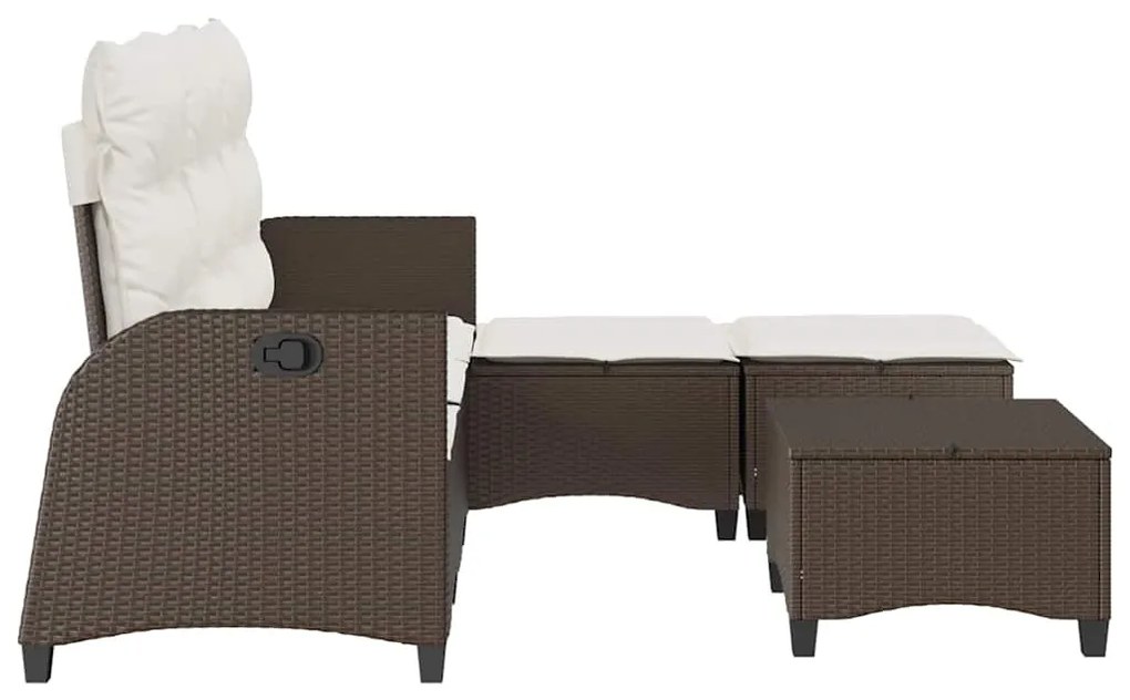 3 részes barna polyrattan kerti ülőgarnitúra párnával L-alakú