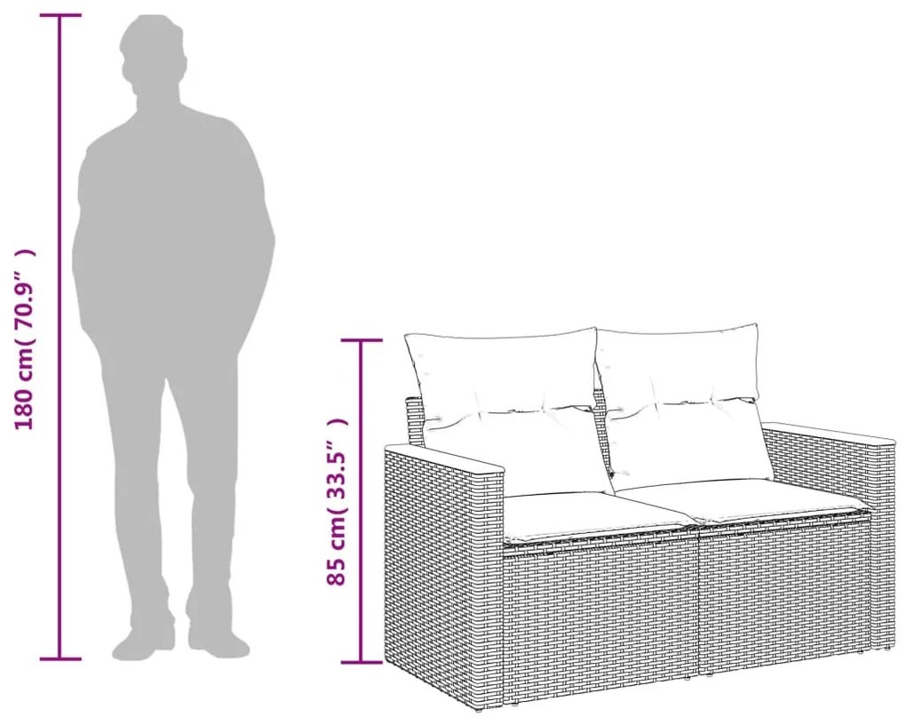 kétszemélyes szürke polyrattan kerti kanapé párnákkal