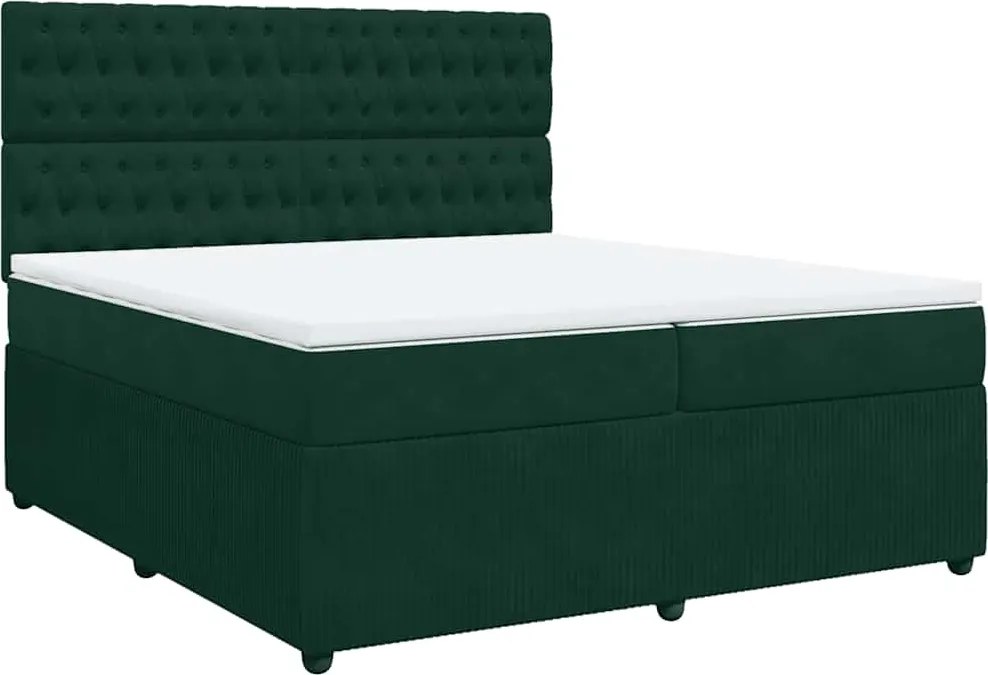 vidaXL sötétzöld bársony rugós ágy matraccal 200x200 cm