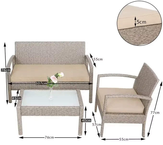 Casaria® Rattan szett - krémszínű