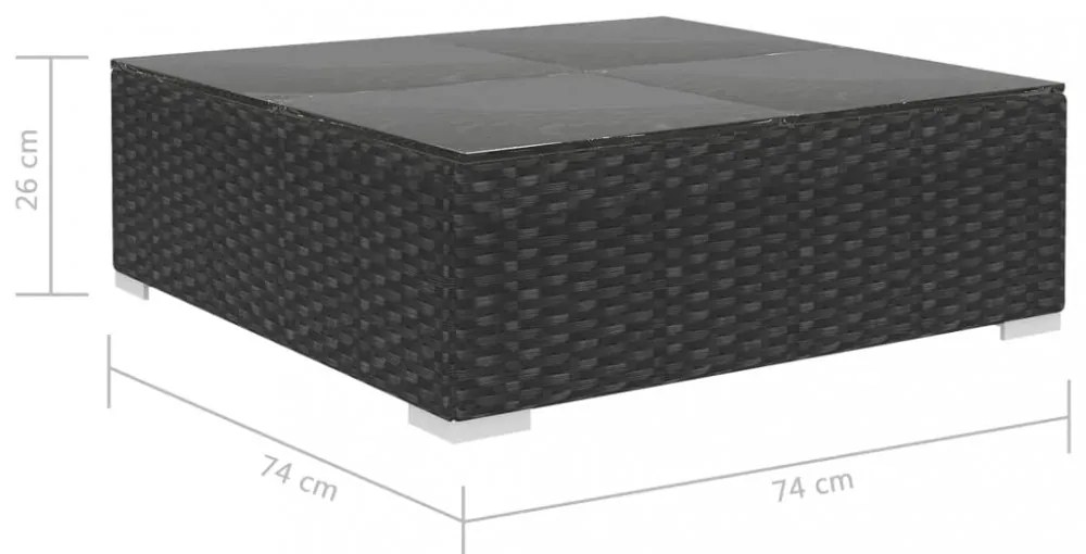 12-részes fekete polyrattan kerti bútorszett párnákkal