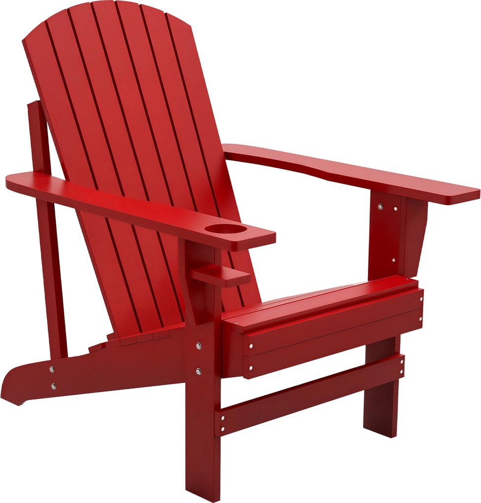 Outsunny Adirondack Kerti Szék Pohártartóval Napozó Erkély Szék Szilárd Fa Piros 72 x 94 x 93 cm | Aosom