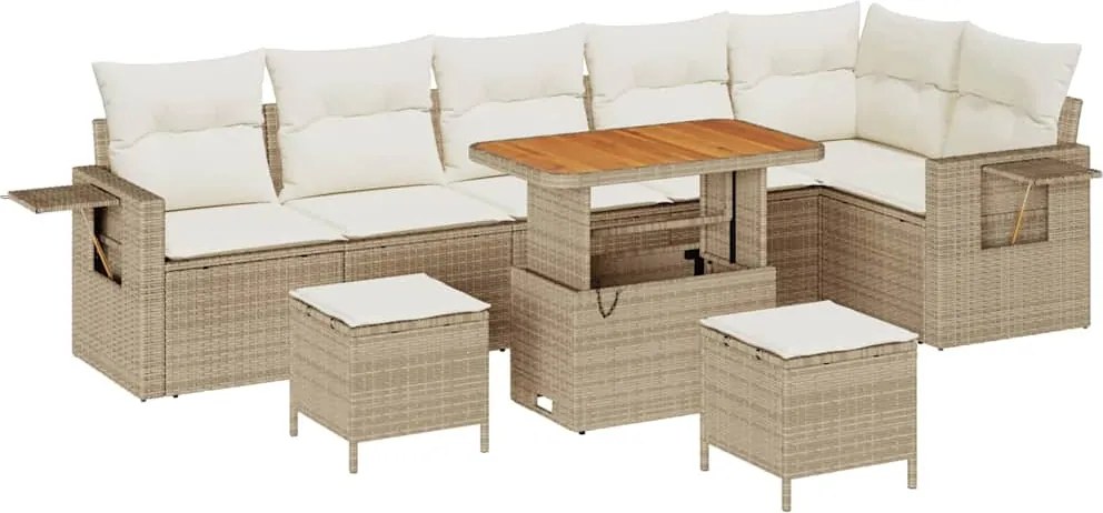 vidaXL Kerti Kanapé Szett 9 pcs Bézs polirattan