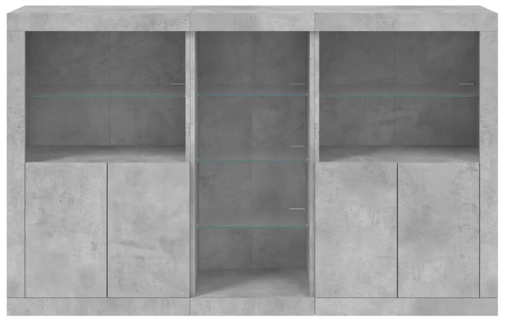 betonszürke tálalószekrény LED-világítással 162 x 37 x 100 cm