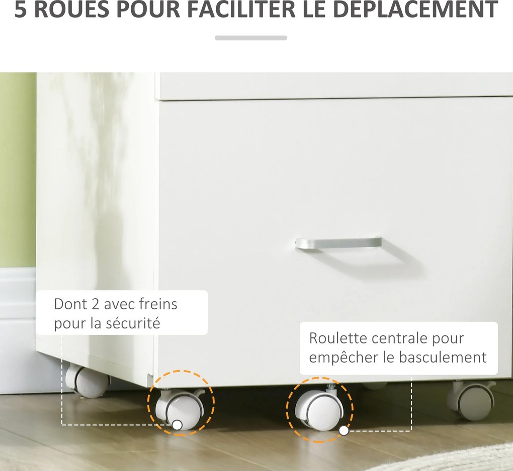 Vinsetto Görgős Íróasztali Tárolórekesz - Lábjegyzet Gyűjtőszekrény 2 Zárható Fiókkal, MDF Forgácslapból, Méret: 43L x 45W x 72H cm | Aosom