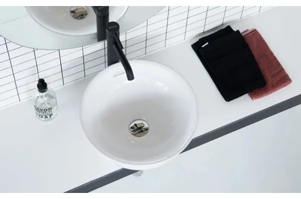Bathco 4131 - BARI pult tetejére helyezhető mosdótál, Ø 37 cm, porcelán/fehér