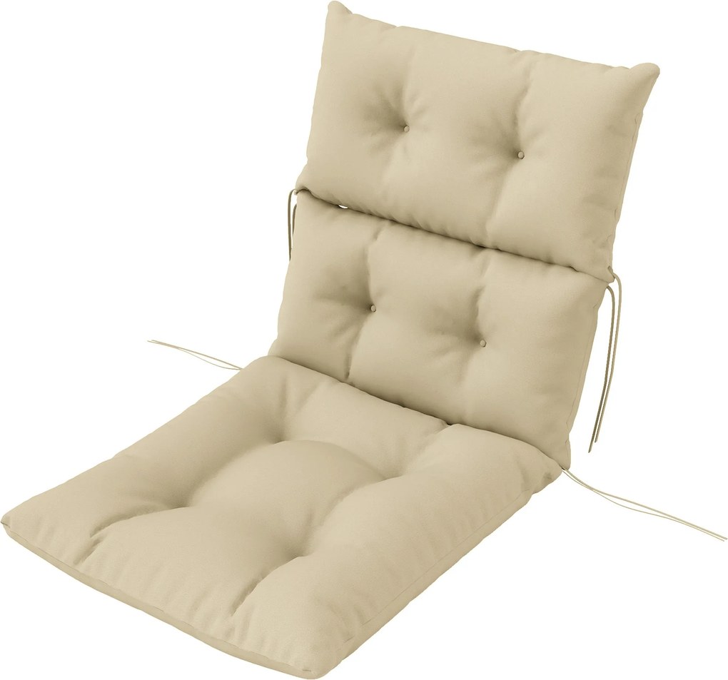 Outsunny Székpárna, 115x56 cm-es Székpárna Kötőszalagokkal, Hátpárna, 10 cm Vastag Párnázás, Vízálló Üléspárna Otthoni, Kerti, Irodai Használatra, Béz