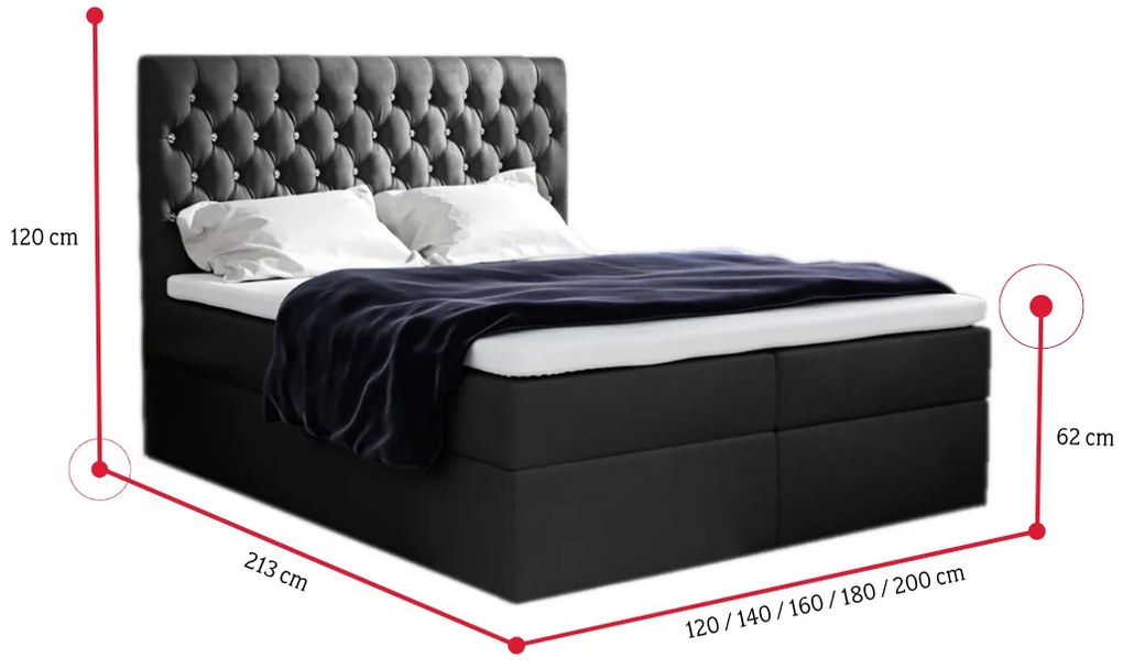 TOMIO boxspring kárpitozott ágy + fedő, 140x200, jasmine 90