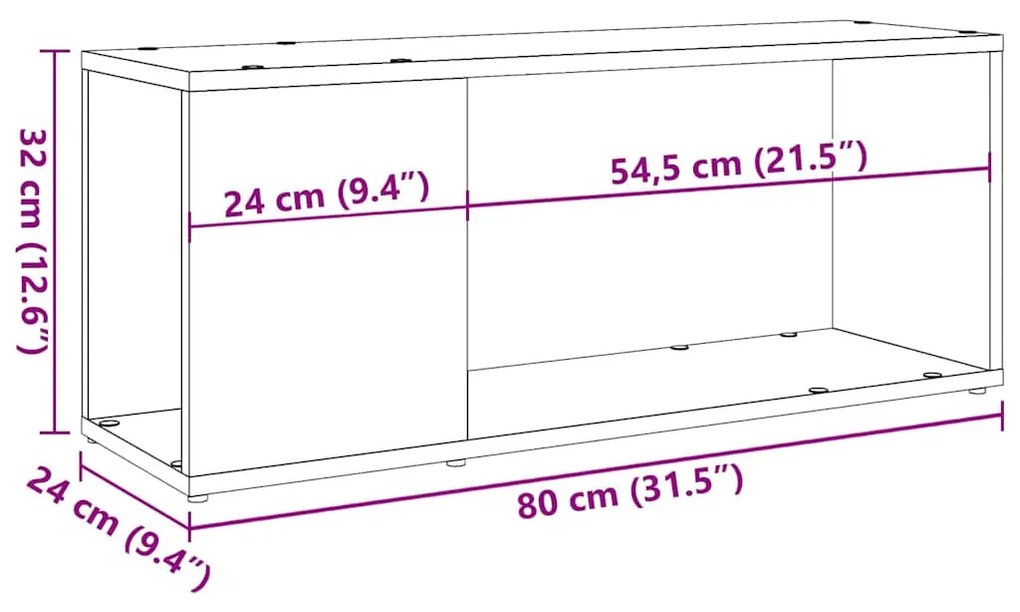 antik hatású szerelt fa TV-szekrény 80x24x32 cm
