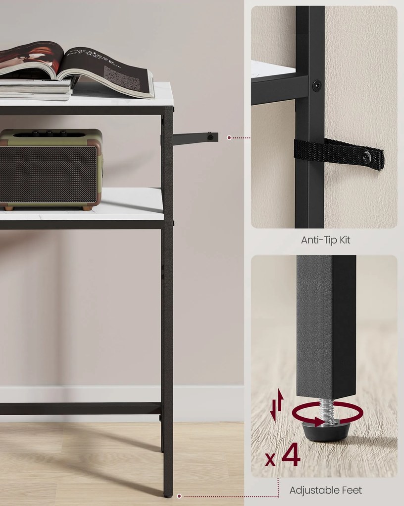 Előszobai konzolasztal, 2 szintes, márványfehér és tinta fekete színben