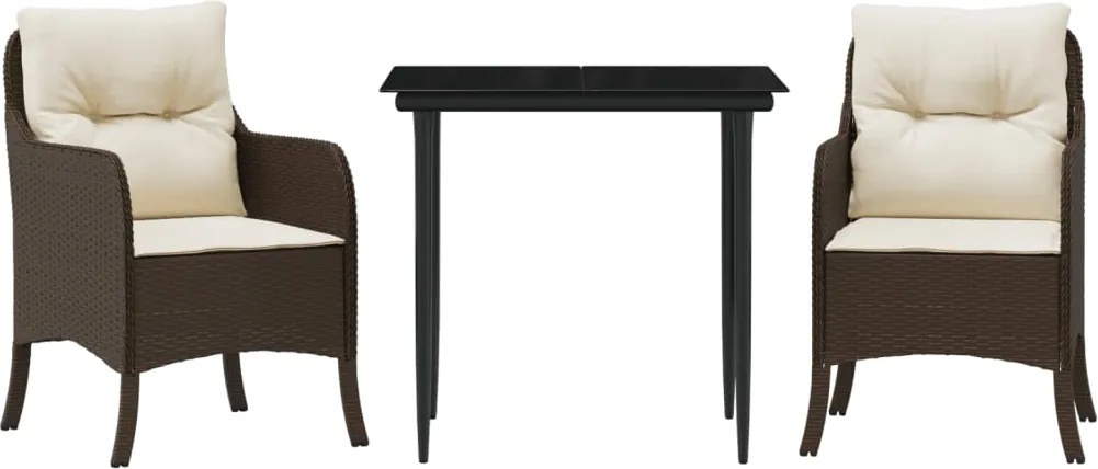 vidaXL 3 részes barna polyrattan kerti étkezőgarnitúra párnával