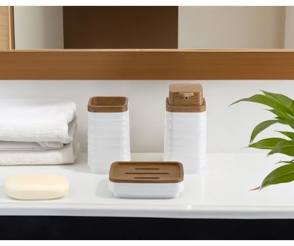 Fürdőszobai készlet WAVE 5 db fehér/barna