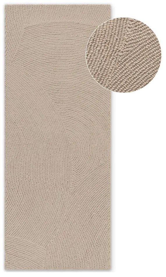 Bézs kézi szövésű gyapjú futószőnyeg 80x300 cm Calmio – Hanse Home