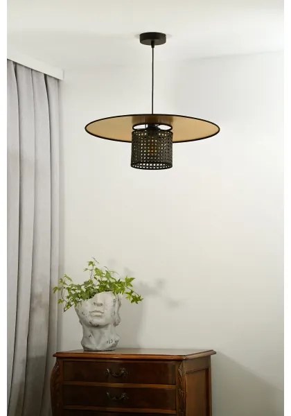Duolla - Csillár zsinóron TOKYO RATTAN 1xE27/15W/230V átm. 50 cm arany/fekete