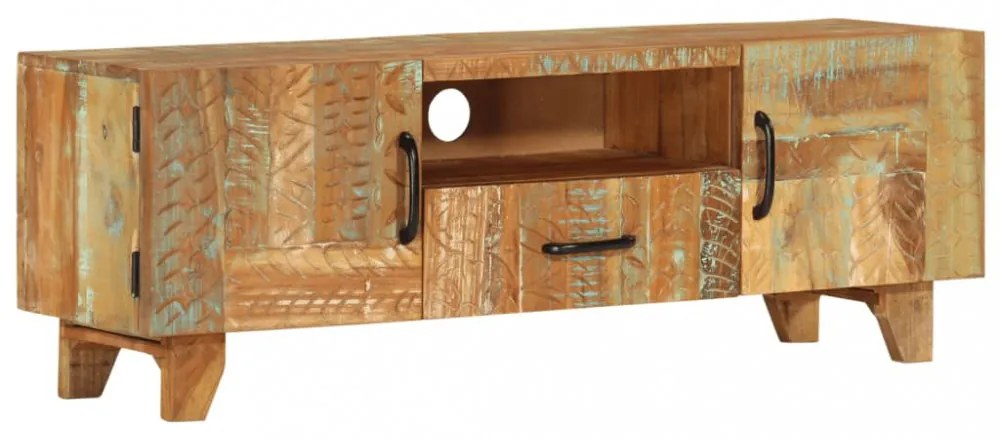 tömör újrahasznosított faragott fa TV-szekrény 120x30x40 cm