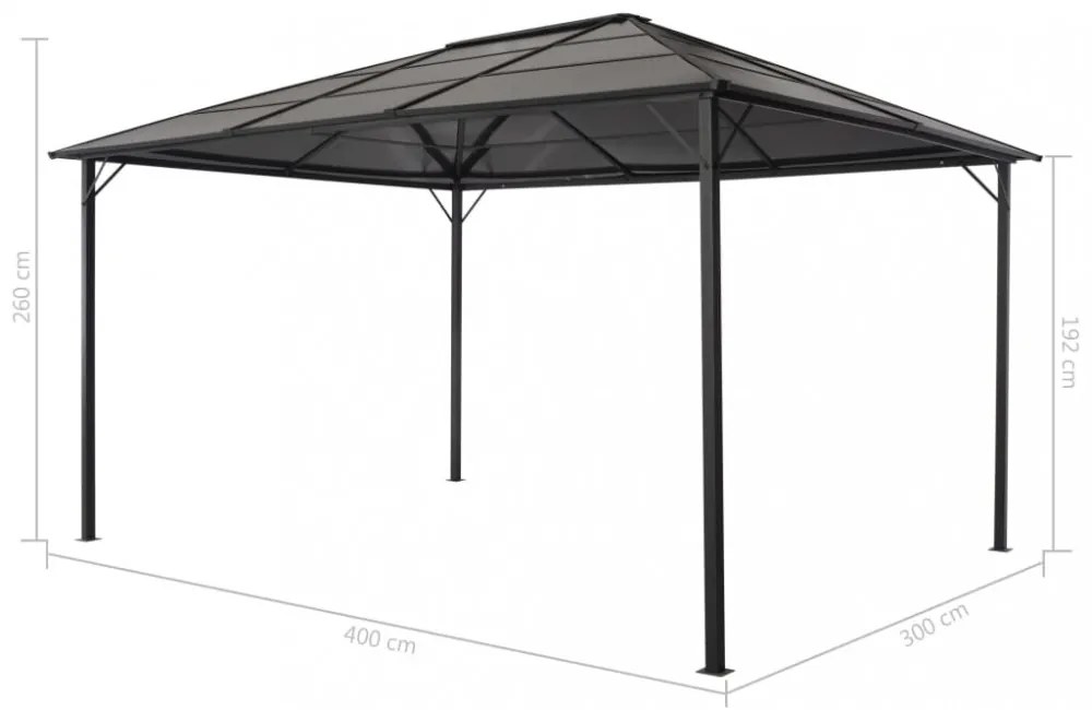 fekete pavilon alumínium tetővel 4 x 3 x 2,6 m