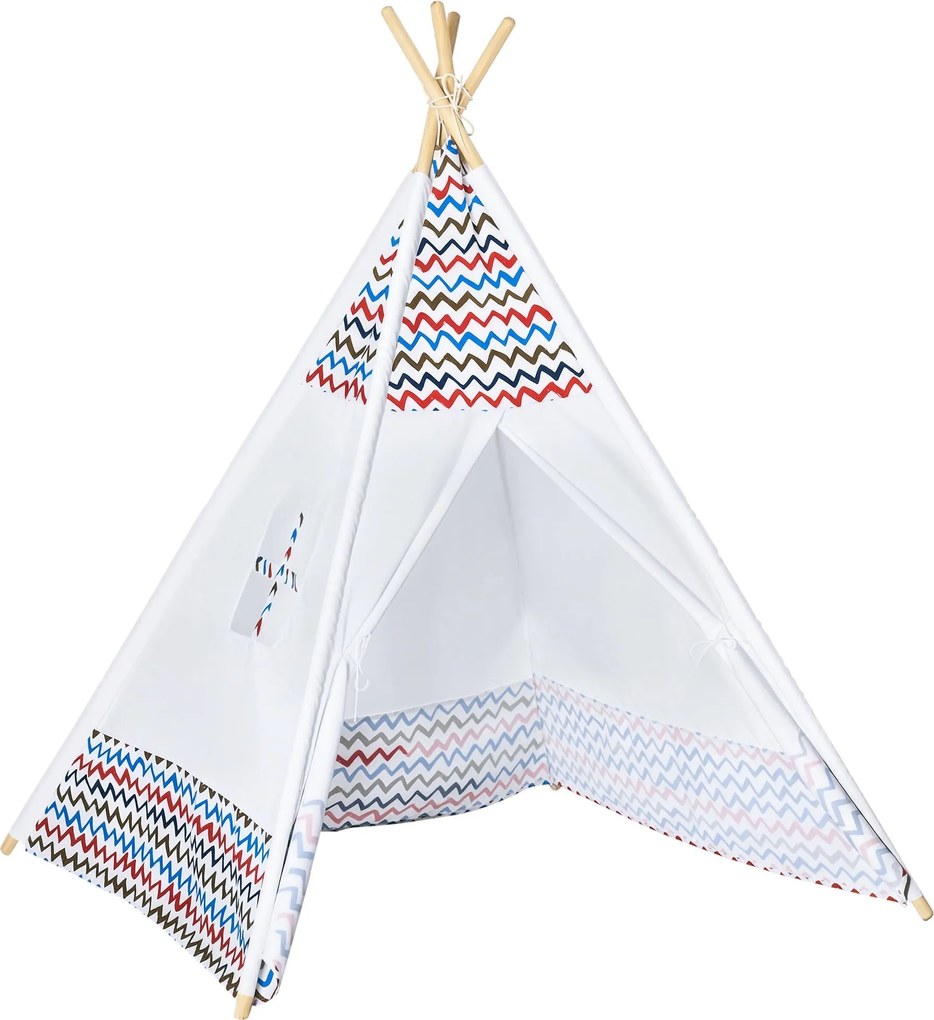 HOMCOM Gyermek Teepee Sátor +3 Éveseknek, Hordozható Fa Gyerek Tipi Ablakkal, Beltéri és Kültéri Használatra 120x120x155 cm Fehér | Aosom