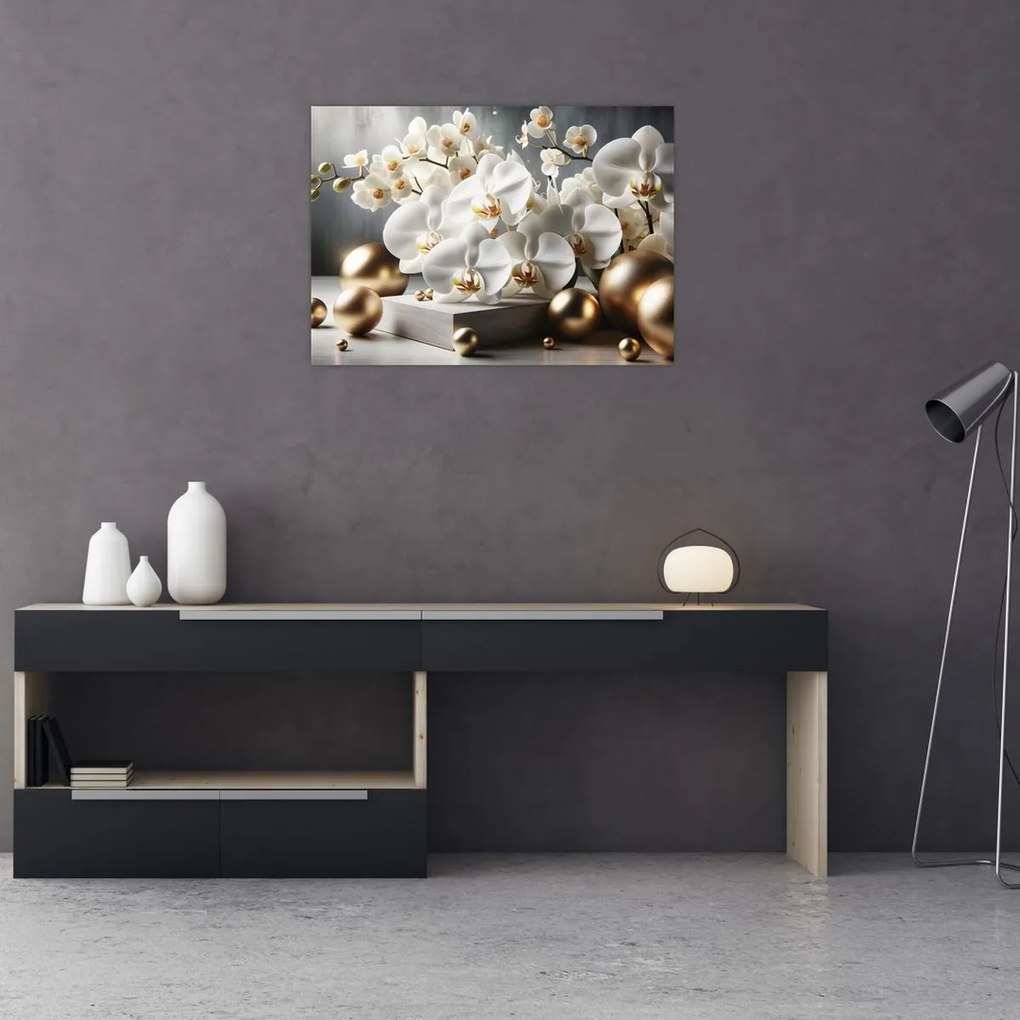 Kép - Orchidea és aranygolyók (70x50 cm)