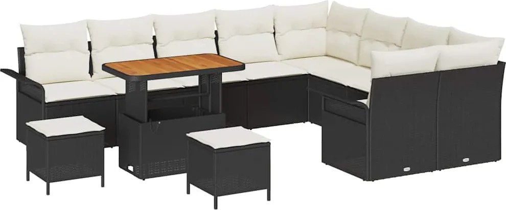 vidaXL Kerti Kanapé Szett párnával 12 pcs Fekete polirattan