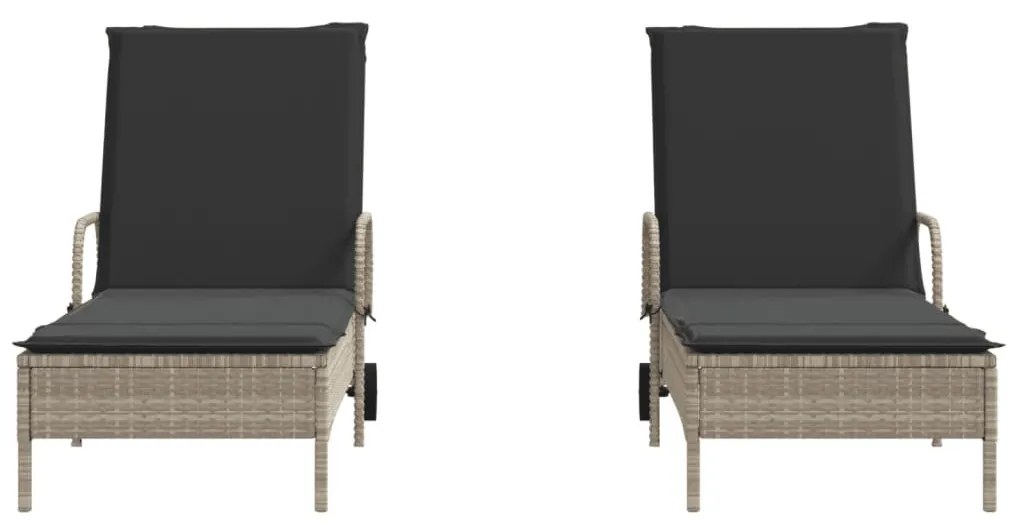 2 db világosszürke polyrattan napozóágy párnával