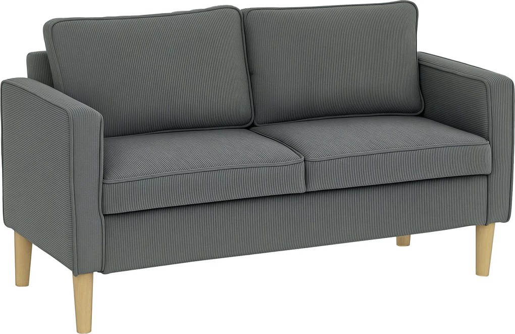 HOMCOM Modern 2-személyes Szövet Kanapé Kartámaszokkal és 2 Levehető Párnával, Tárolóhellyel és Fa Lábakkal, 140x63x79 cm, Szürke | Aosom