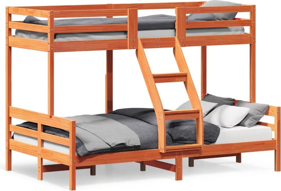 vidaXL viaszbarna tömör fenyőfa emeletes ágy 80 x 200/120 x 200 cm