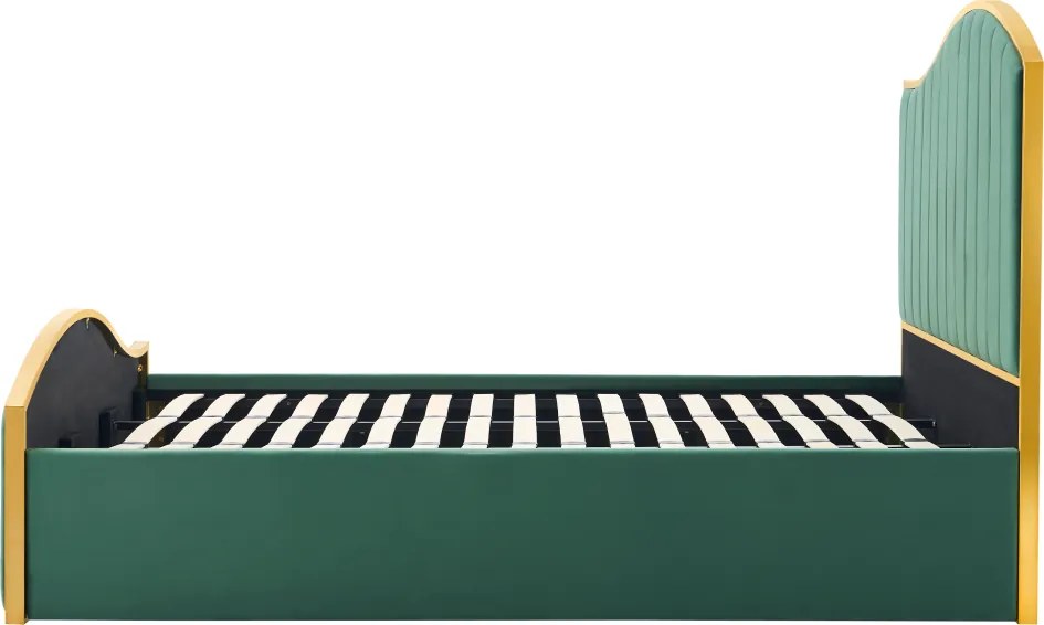 Ágy ráccsal, 160x200, zöld Velvet szövet/gold arany króm, GEORGIA